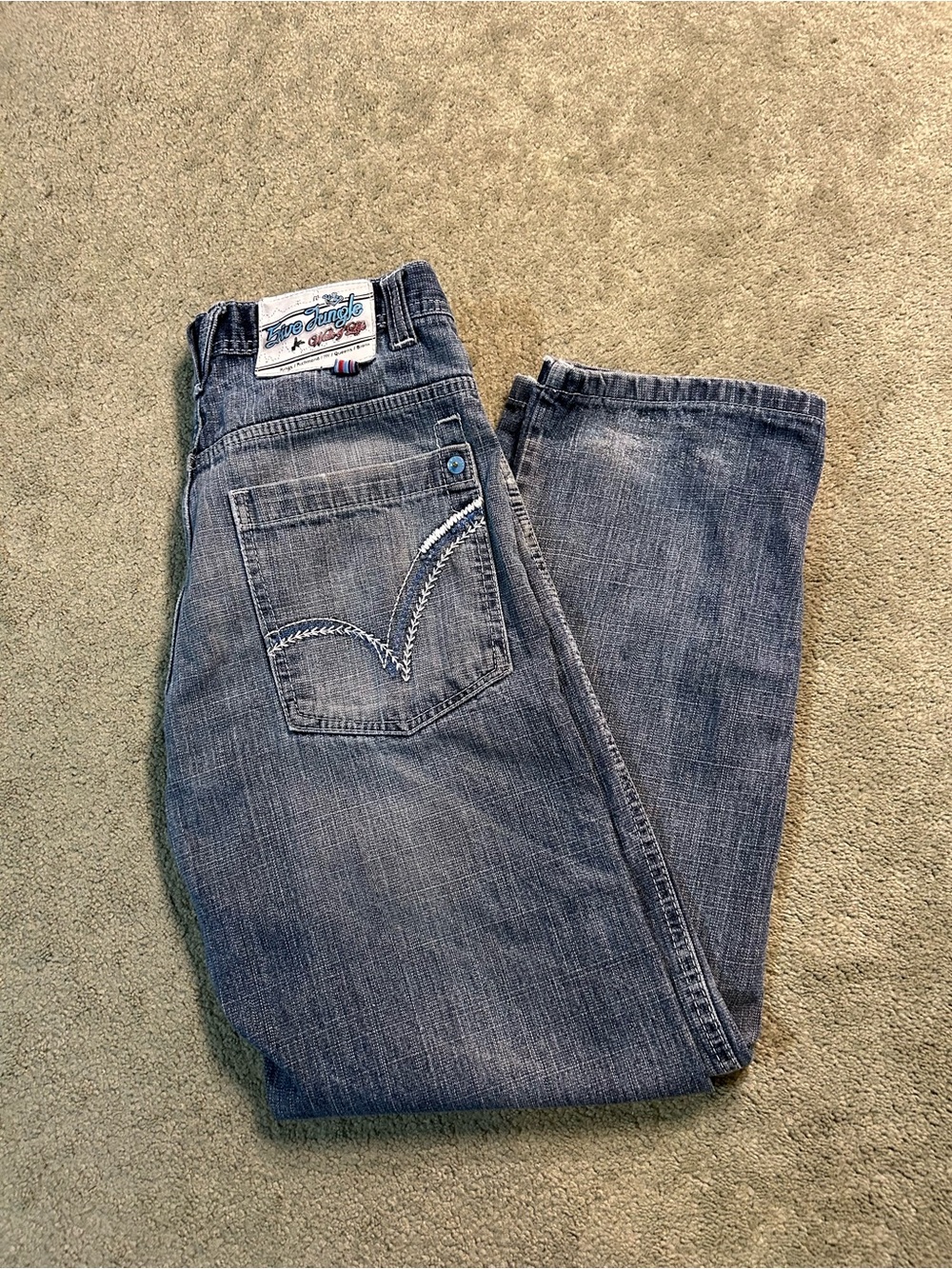 Vintage Baggy Y2K 5ive Jungle Jeans Wide Leg Light Wash Embroidered 32x30 JNCO